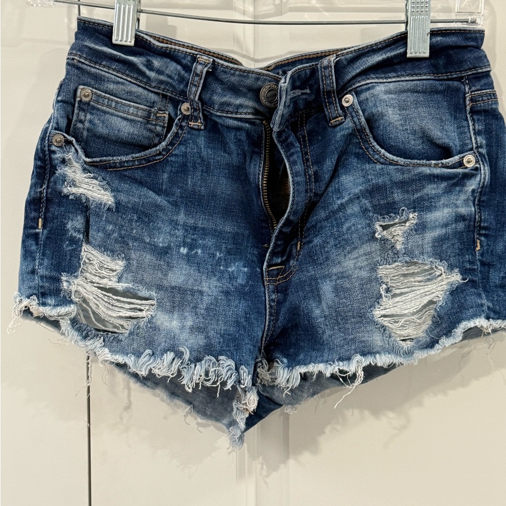 American Eagle Outfitters Blue Distressed Jean Shorts
